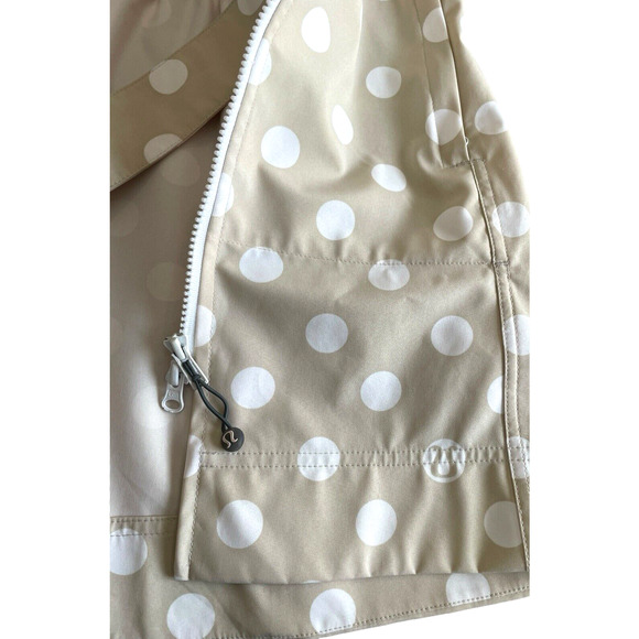 LULULEMON Size Small Beige White Polka Dot Front Zip Hooded Belt Rain Jacket - Picture 10 of 10